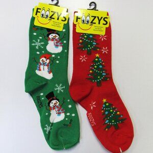 2 Pairs Foozys Christmas Tree Snowman Print Women's Ladies Novelty Fun Socks
